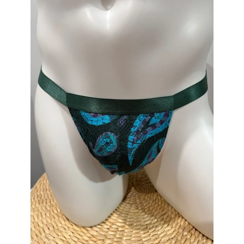 Cosabella Never Say Never Printed Italian Thong  Paisley Green Lace Men's M